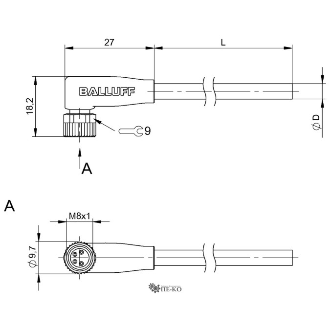 Кабель для датчиків Balluff BCC02PU (BCC M324-0000-10-008-VX8434-020)