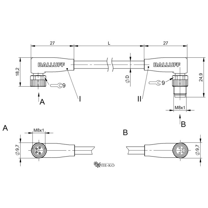 Кабель для датчиків Balluff BCC02UM (BCC M324-M324-30-304-PX0434-020)