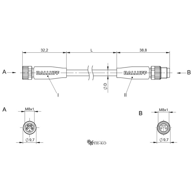 Кабель для датчиків Balluff BCC02Y4 (BCC M314-M314-30-304-VX8434-010)