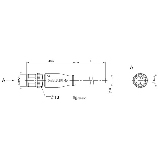 Кабель для датчиків Balluff BCC031P (BCC M414-0000-2A-003-PX0434-050)