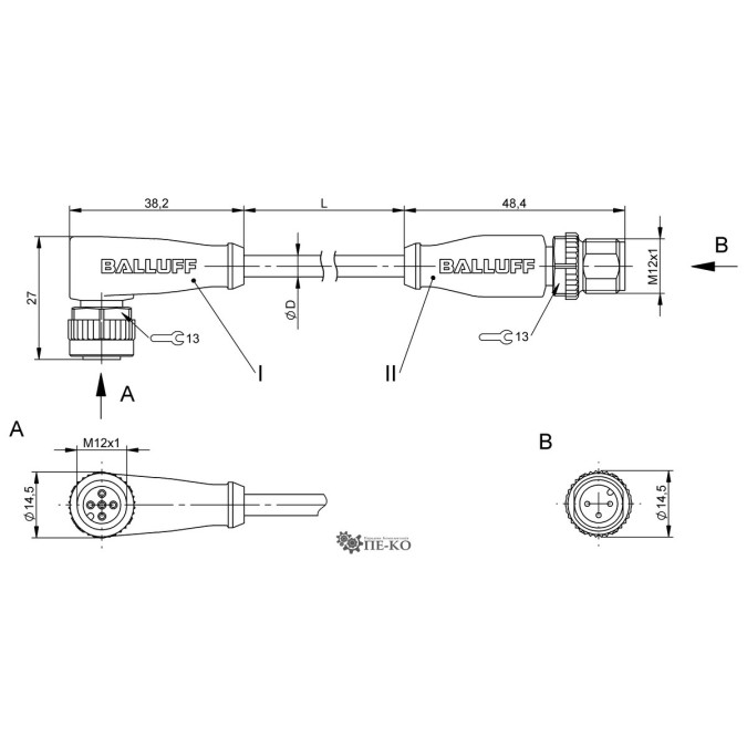 Кабель для датчиків Balluff BCC037H (BCC M425-M413-3A-300-PX0334-010)