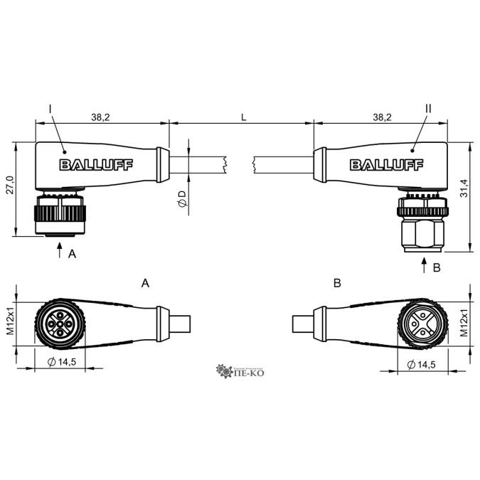 Кабель для датчиків Balluff BCC037Y (BCC M425-M423-3A-300-PX0334-050)