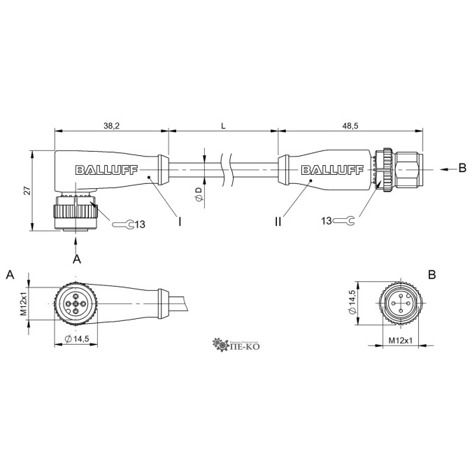 Кабель для датчиків Balluff BCC03AA (BCC M425-M414-3A-304-PX0434-010)