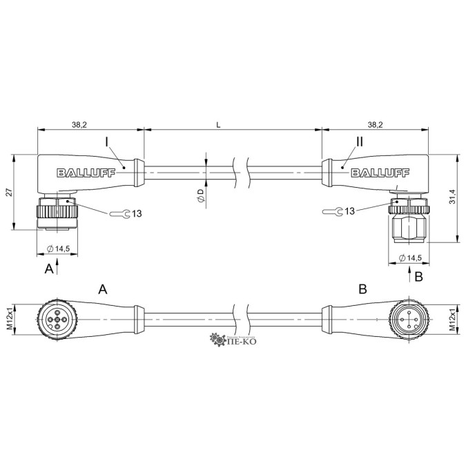 Кабель для датчиків Balluff BCC03AN (BCC M425-M424-3A-304-PX0434-020)