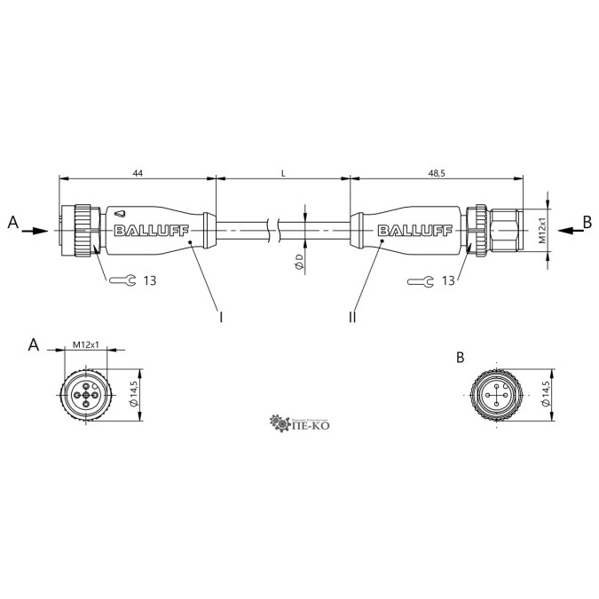 Кабель для датчиків Balluff BCC03CJ (BCC M415-M414-3A-304-VX8434-050)