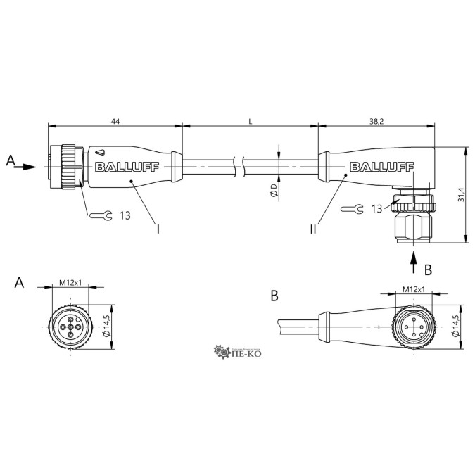 Кабель для датчиків Balluff BCC03CP (BCC M415-M424-3A-304-VX8434-020)