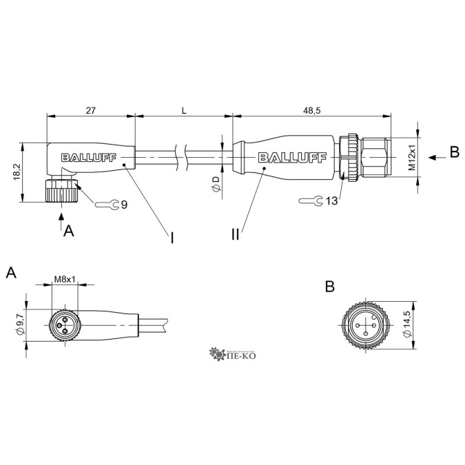 Кабель для датчиків Balluff BCC03FP (BCC M323-M413-3E-300-PX0334-010)