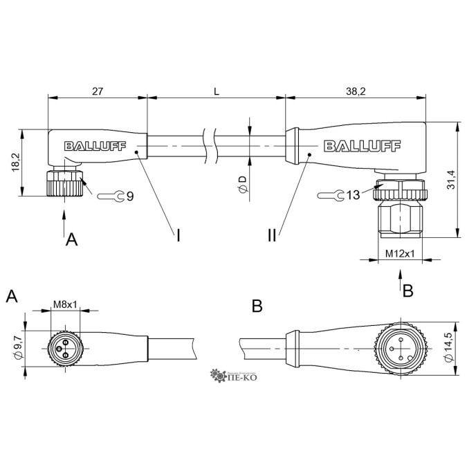 Кабель для датчиків Balluff BCC03H4 (BCC M323-M423-3E-300-PX0334-050)