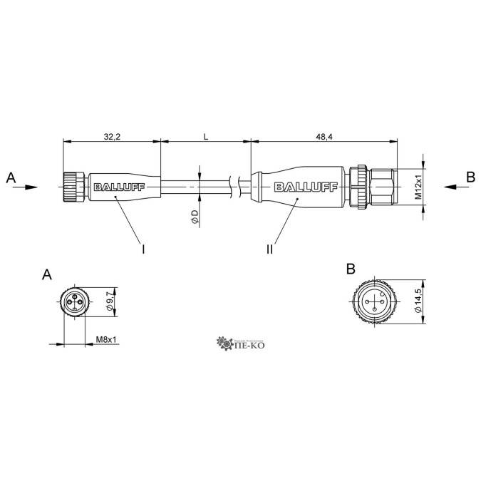 Кабель для датчиків Balluff BCC03HM (BCC M313-M413-3E-300-VX8334-050)
