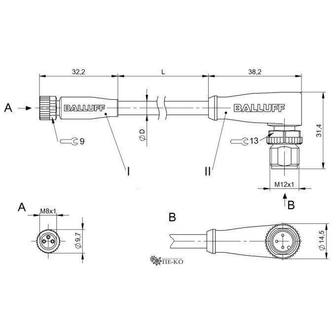 Кабель для датчиків Balluff BCC03HY (BCC M313-M423-3E-300-VX8334-050)