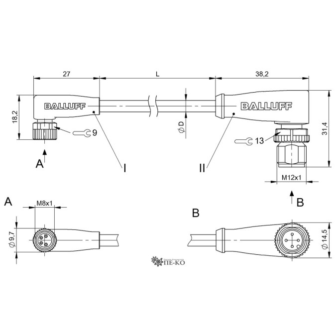 Кабель для датчиків Balluff BCC03M1 (BCC M324-M424-3E-304-VX8434-050)