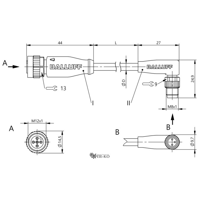 Кабель для датчиків Balluff BCC03P8 (BCC M415-M323-3F-300-VX8334-020)