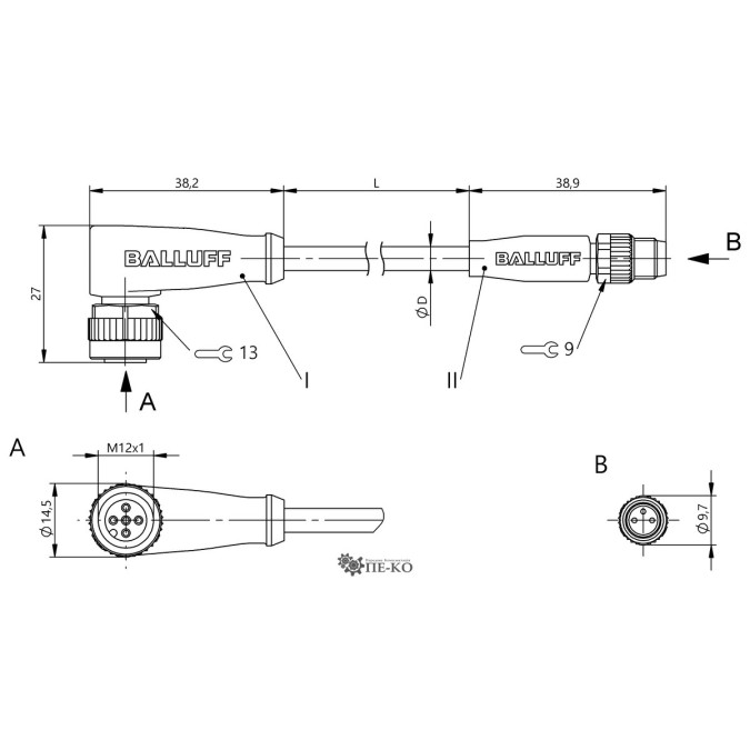 Кабель для датчиків Balluff BCC03R2 (BCC M425-M313-3F-602-VX8334-020)