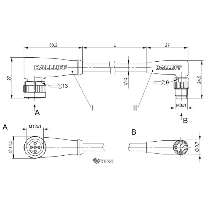 Кабель для датчиків Balluff BCC03R7 (BCC M425-M323-3F-602-VX8334-010)