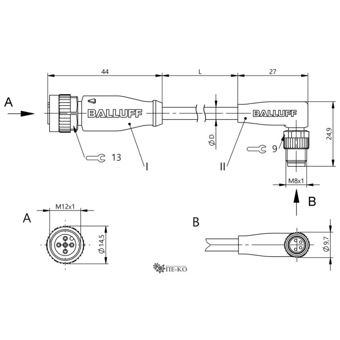 Кабель для датчиків Balluff BCC03RY (BCC M415-M324-3F-304-PX0434-050)