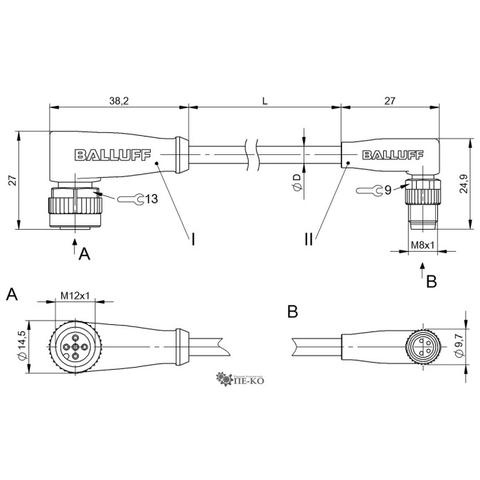 Кабель для датчиків Balluff BCC03UP (BCC M425-M324-3F-304-VX8434-050)