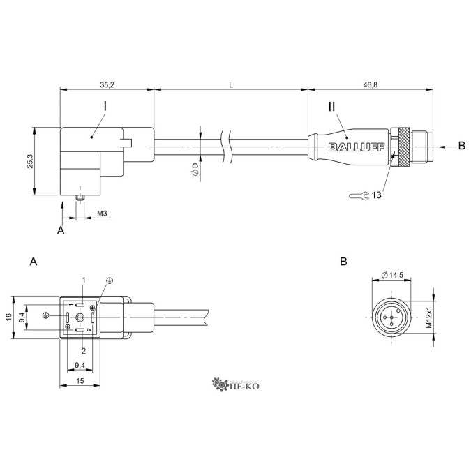 Кабель для датчиків Balluff BCC04T0 (BCC VC44-M413-3E-664-PX0350-010)