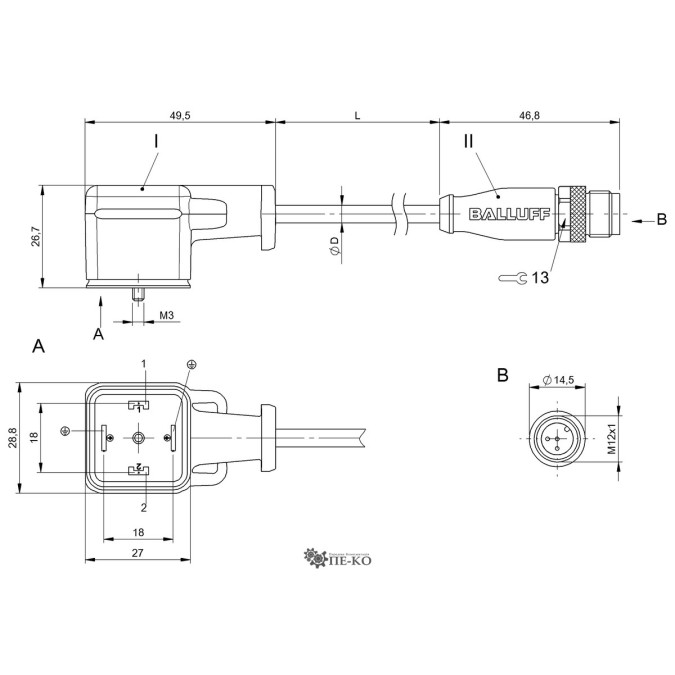 Кабель для датчиків Balluff BCC04WK (BCC VA04-M413-3E-664-PX0350-020)