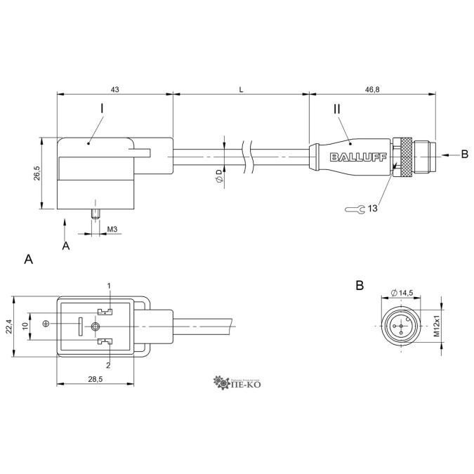 Кабель для датчиків Balluff BCC064U (BCC VB23-M413-3E-666-PX0350-020)