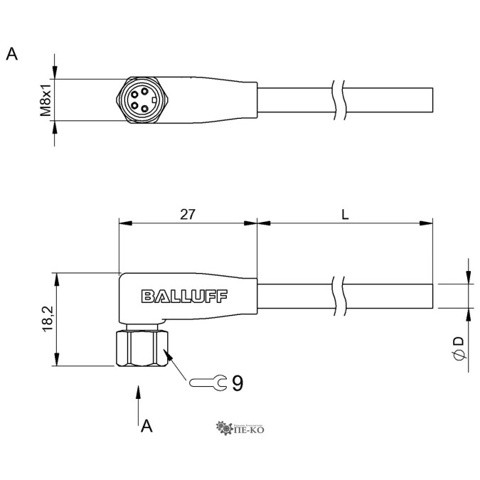 Кабель для датчиків Balluff BCC06WF (BCC S324-0000-10-003-PX8434-100-C002)