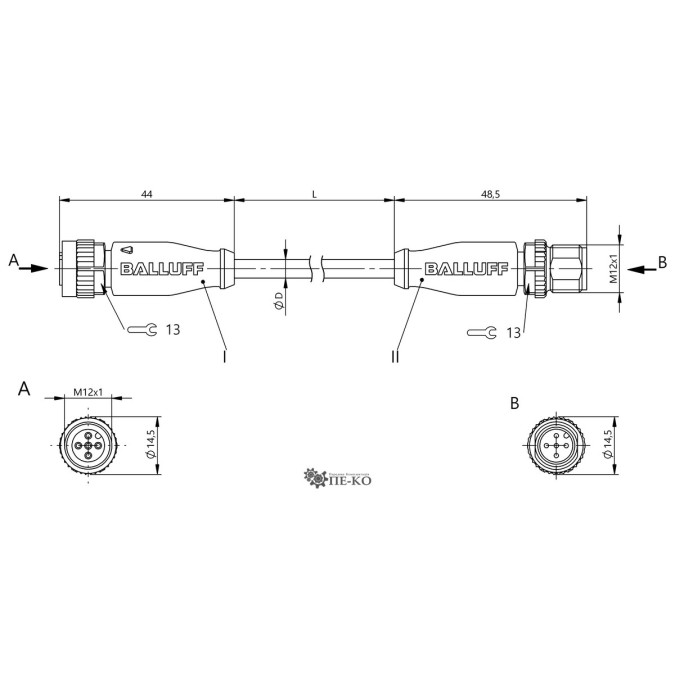 Кабель для датчиків Balluff BCC08A4 (BCC M415-M415-3A-313-EX45T2-010)