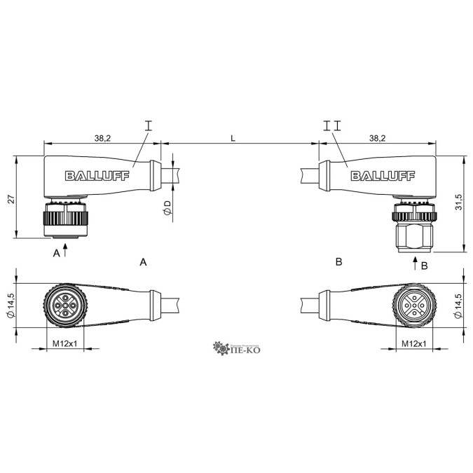 Кабель для датчиків Balluff BCC08FL (BCC M425-M425-3A-660-PX0534-020)