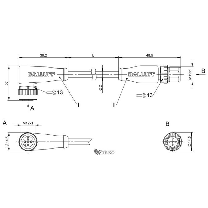 Кабель для датчиків Balluff BCC09FK (BCC M425-M415-3A-660-PX0534-050)