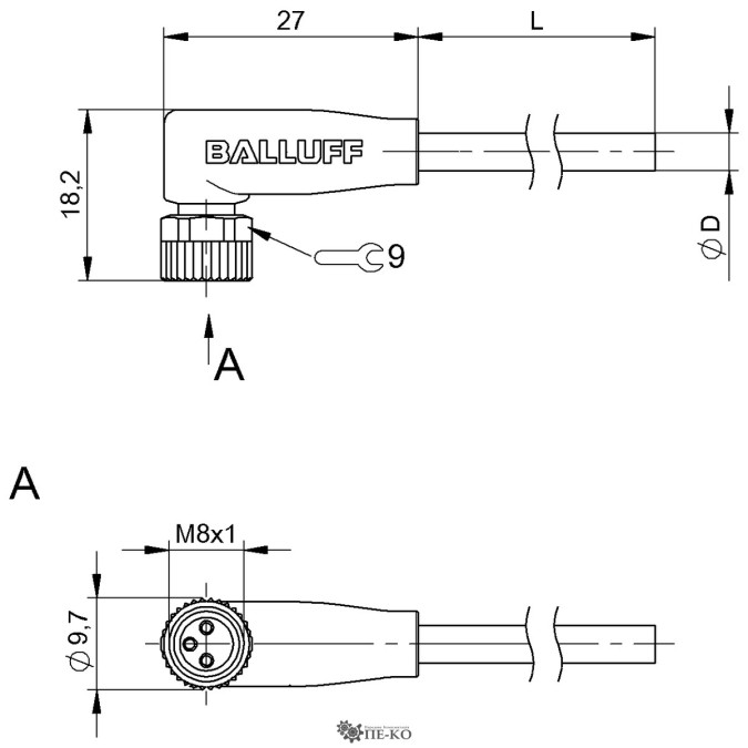 Кабель для датчиків Balluff BCC09KL (BCC M323-0000-10-001-VI0325-050)