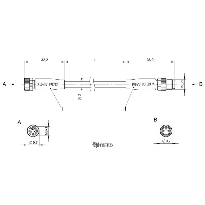 Кабель для датчиків Balluff BCC0A77 (BCC M314-M313-30-300-PX0334-010)