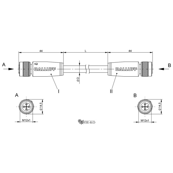Кабель для датчиків Balluff BCC0ANA (BCC M415-M415-5D-687-ES64N8-020)