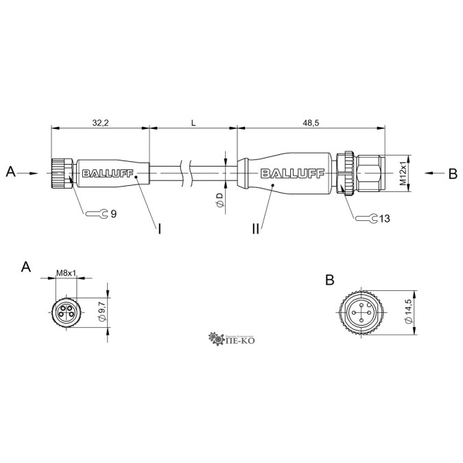 Кабель для датчиків Balluff BCC0C6U (BCC M314-M414-3E-304-PX0434-100)