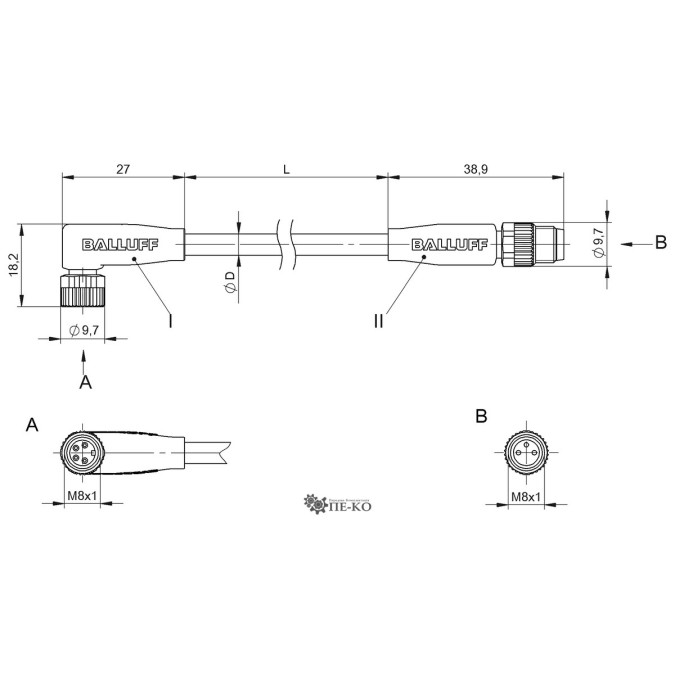 Кабель для датчиків Balluff BCC0CAJ (BCC M324-M313-30-300-PX0334-050)