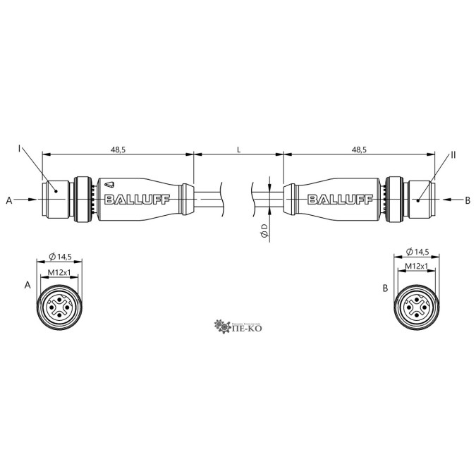 Кабель для датчиків Balluff BCC0CLY (BCC M414-M414-6D-366-EX64N9-010)