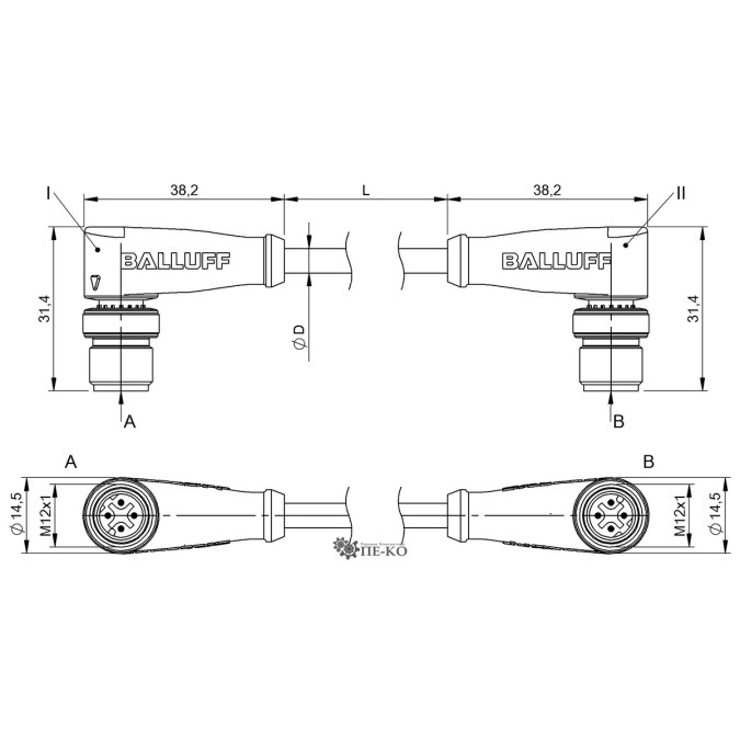 Кабель для датчиків Balluff BCC0CMH (BCC M424-M424-6D-366-EX64N9-100)