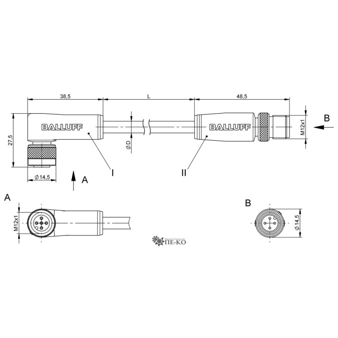 Кабель для датчиків Balluff BCC0E3F (BCC M425-M414-3A-305-PS0434-100)