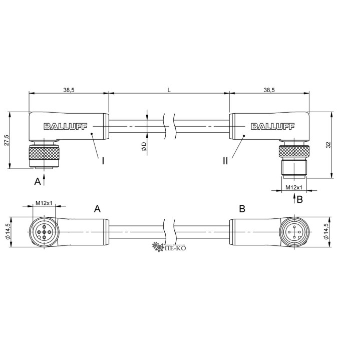 Кабель для датчиків Balluff BCC0E3P (BCC M425-M424-3A-305-PS0434-050)