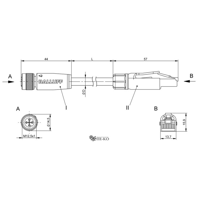 Кабель для датчиків Balluff BCC0E7T (BCC M415-E834-AG-672-ES64N8-050)