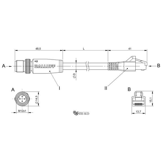 Кабель для датчиків Balluff BCC0E91 (BCC M414-E894-8G-672-ES64N9-010)