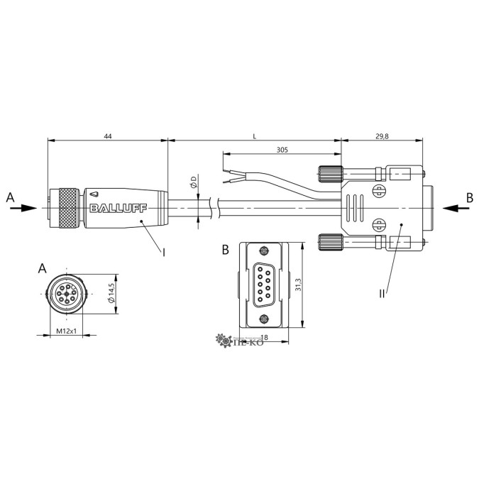 Кабель для датчиків Balluff BCC0H0W (BCC M418-D279-BF-714-PS0825-020)