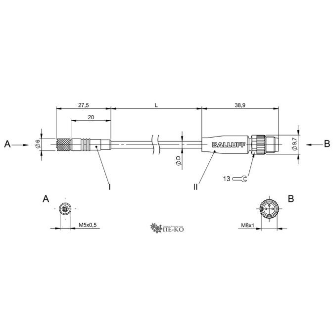 Кабель для датчиків Balluff BCC0HET (BCC M214-M313-30-300-PX0314-010)