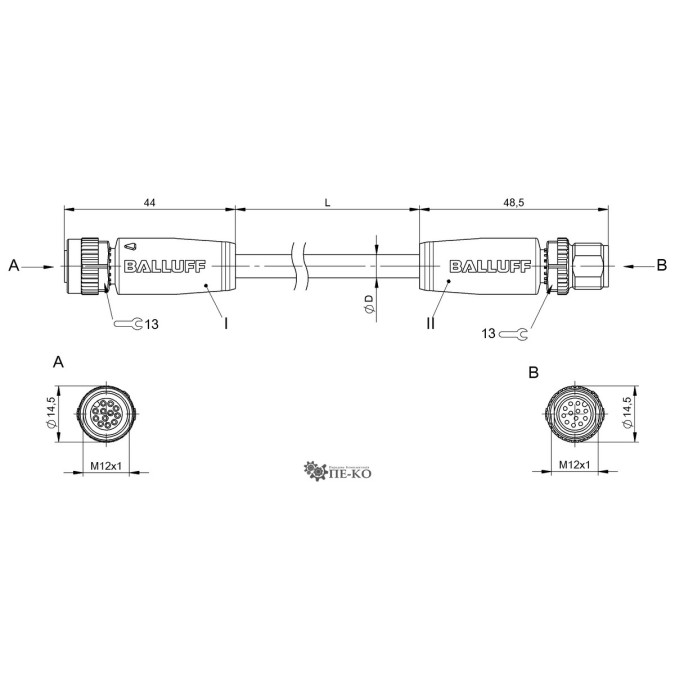 Кабель для датчиків Balluff BCC0HNP (BCC M41C-M41C-3A-325-PX0C25-050)