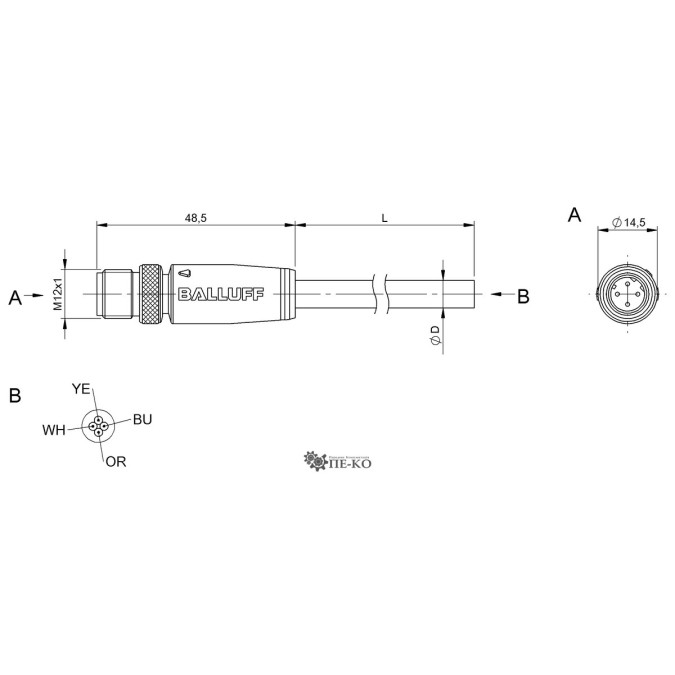 Кабель для датчиків Balluff BCC0JC1 (BCC M414-0000-2D-032-PS54N2-100-C028)