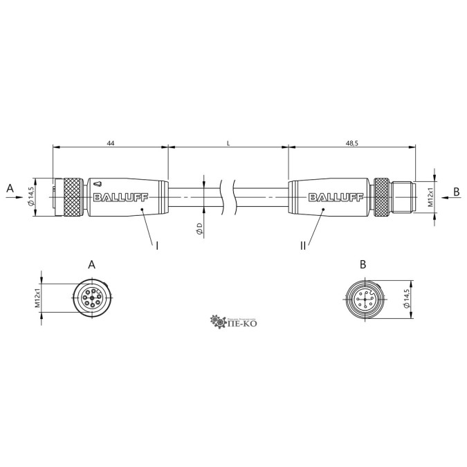 Кабель для датчиків Balluff BCC0JLT (BCC M418-M418-3A-351-PS0825-050)