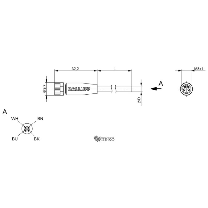 Кабель для датчиків Balluff BCC0KZM (BCC M314-0000-10-003-PX0434-100-C028)