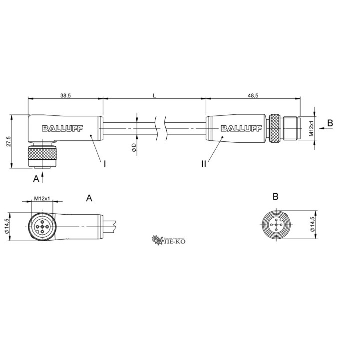 Кабель для датчиків Balluff BCC0LT1 (BCC M425-M415-3A-314-PS0534-050)