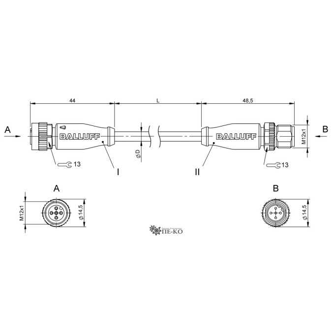 Кабель для датчиків Balluff BCC0LT4 (BCC M415-M415-3AB-312-PX0534-050)