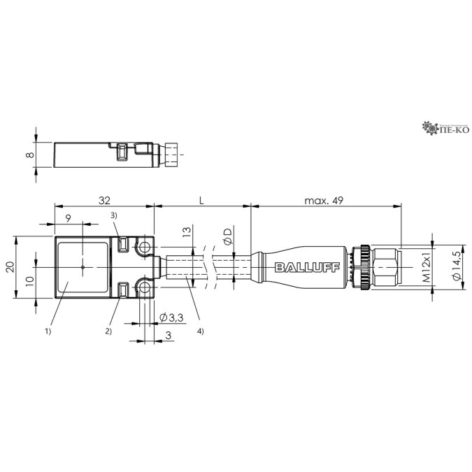 Індуктивний датчик Balluff BES R01ZC-PSC50B-BZ00,2-GS04-W13 (BES048N)