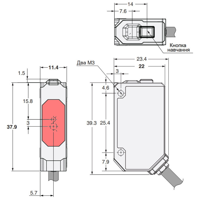 Оптичний датчик Omron E3AS-L80MN-M1TJ 0.3M
