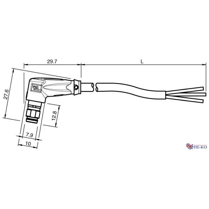 Кабель з роз'ємом Pepperl+Fuchs V3S-WR-BK1M-PUR-U