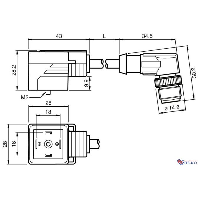 Кабель з роз'ємами Pepperl+Fuchs VMA-2+P/Z2-0,3M-PVC-V1-W-Y